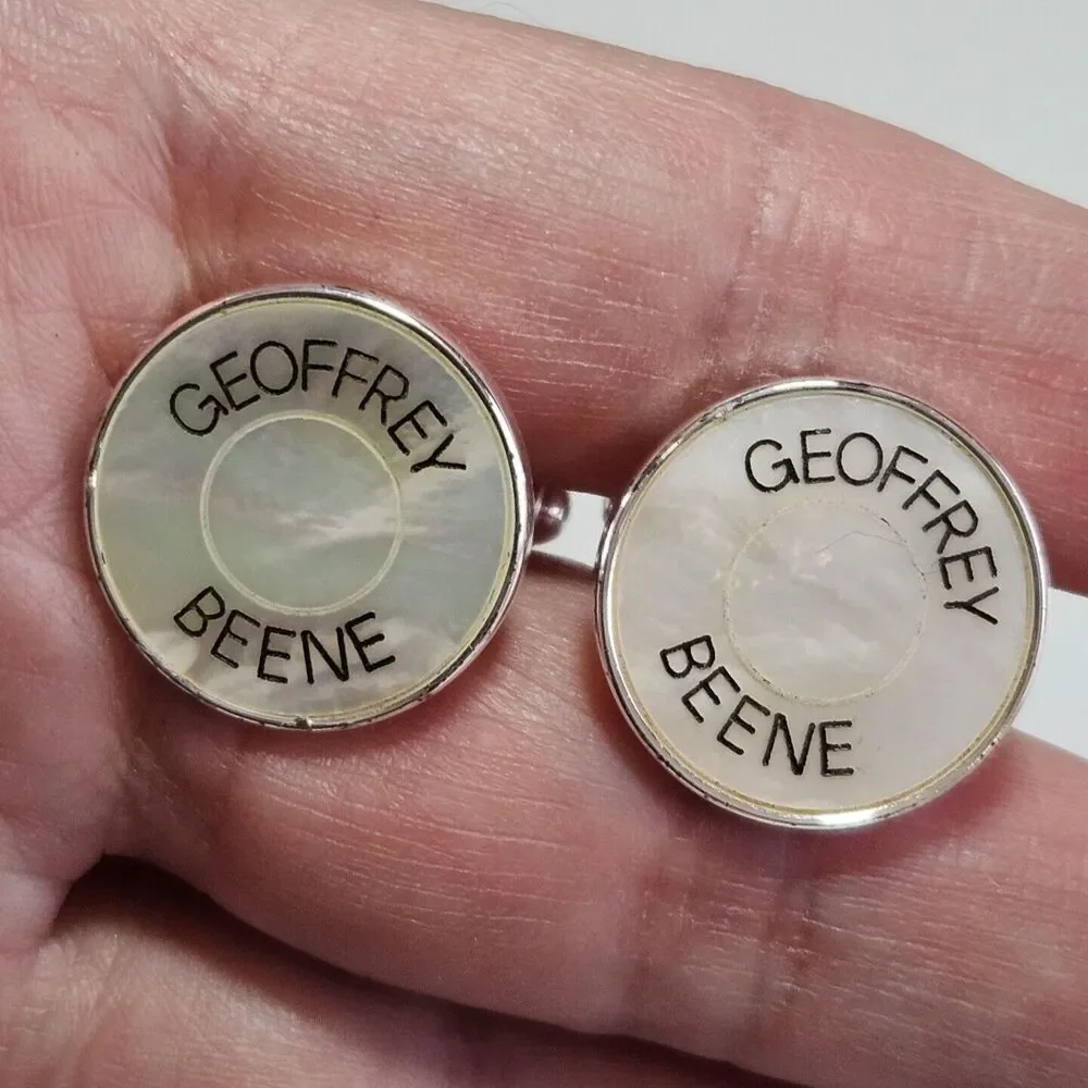 Geoffrey Beene Silver Tone And Mother Of Pearl Cufflinks